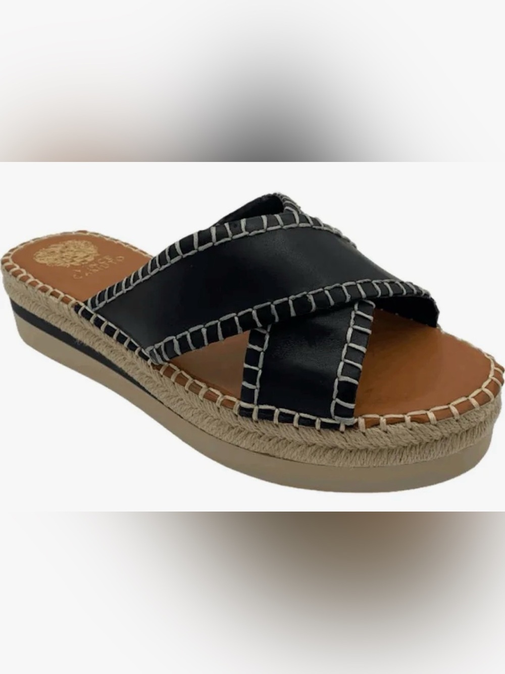 NEW Vince Camuto Leather Slide Sandals Belinsda Black Sz 7